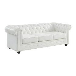 Avis Vente-Unique Canapé 3 places en cuir de buffle blanc CHESTERFIELD