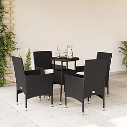 vidaXL Ensemble à manger de jardin et coussins 5 pcs noir rotin verre