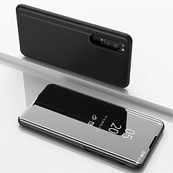 Coque en TPU + PU voir la surface du miroir de la fenêtre avec support noir pour votre Sony Xperia 1 II