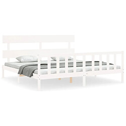 Maison Chic Lit adulte - Cadre Structure de lit avec tête de lit Contemporain blanc 200x200 cm bois massif -MN95578