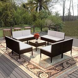 vidaXL Salon de jardin 9 pcs avec coussins Résine tressée Noir