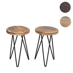 Mendler 2x table d'appoint HWC-A80, table de nuit, design industriel, bois véritable, Ø35cm