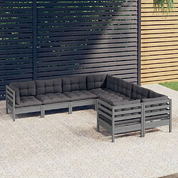 vidaXL Salon de jardin 8 pcs avec coussins Gris Bois de pin massif