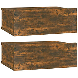 Maison Chic Lot de 2 Tables de chevet murales - Tables de Nuit flottantes Chêne fumé 40x30x15 cm