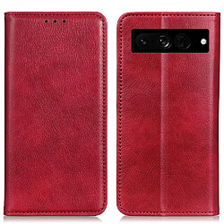 Etui en PU texture litchi, fermeture automatique magnétique avec support, rouge pour votre Google Pixel 7 Pro