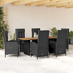 Maison Chic Ensemble à manger d'extérieur 7 pcs avec coussins,Salon de jardin,Mobilier de jardin Noir Résine tressée -GKD532080