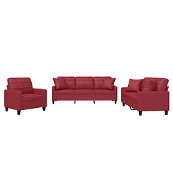 vidaXL Ensemble de canapés 3 pcs et coussins rouge bordeaux similicuir