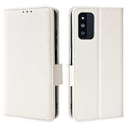 Etui en PU texture litchi, fermoir aimanté avec support blanc pour votre Samsung Galaxy F52 5G