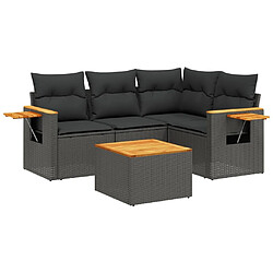 Maison Chic Ensemble de 5 Tables et chaises d'extérieur avec coussins,Salon de jardin noir résine tressée -GKD942038