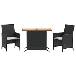 vidaXL Ensemble de bistro 3 pcs avec coussins noir résine tressée