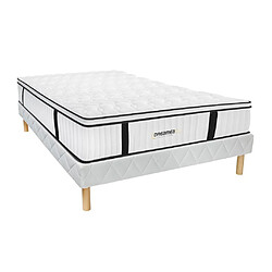 Vente-Unique Ensemble 140 x 190 cm sommier + matelas anti-feu ressorts ensachés et surmatelas intégré ép.28 cm - DELICE de DREAMEA HOTEL