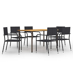 Salle à manger de jardin 7 pcs,Table et chaise à dîner Résine tressée Noir -MN24680