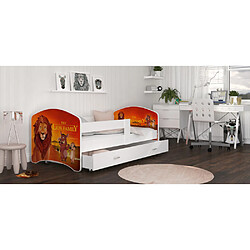 Kids Literie Lit Enfant Happy 80x160 Le Roi Lion Blanc Livré avec sommiers, tiroir et matelas en mousse de 7cm