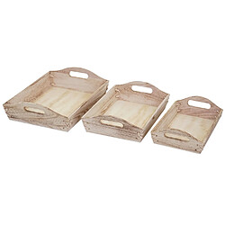 Mendler Lot de 3 plateaux de service HWC-C50 ~ nature shabby