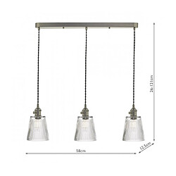 Luminaire Center Suspension Hadano Verre côtelé,chrome antique 3 ampoules 121cm