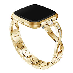 Wewoo Bracelet pour montre connectée en acier inoxydable massif clouté de diamants Fitbit Versa Lite or