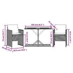 vidaXL Ensemble de bistro 3 pcs avec coussins gris résine tressée pas cher