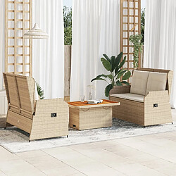 vidaXL Salon de jardin avec coussins 3 pcs beige résine tressée