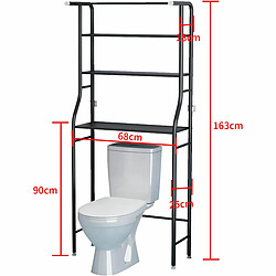 Acheter Nyana Etagère WC salle de bain 3 étagères 1 patère supérieure 166x65x25cm Noir