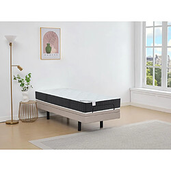 Vente-Unique Lit électrique de relaxation déco + matelas ressorts ensachés et mémoire de forme - 80 x 200 cm - Tissu - Beige - RIZALI de DREAMEA