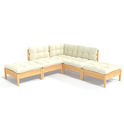 Maison Chic Salon de jardin 5 pcs avec coussins | Ensemble de Table et chaises | Mobilier d'Extérieur crème Bois de pin -GKD99349