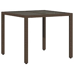 Maison Chic Table de jardin | Table d'extérieur avec dessus en verre marron résine tressée -GKD50218