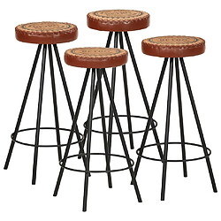 vidaXL Tabourets de bar lot de 4 cuir véritable