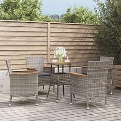 Maison Chic Ensemble de bistro 5 pcs coussins,Table + chaises + coussins de jardin gris poly rotin -GKD408997