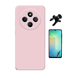 Kit De Film Hydrogel À Couverture Complète Avant + Couverture En Silicone Liquide + Support Voiture Magnétique Renforcé Phonecare Pour Xiaomi Redmi 14R - Rose