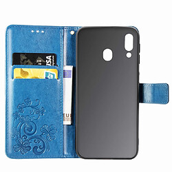 Acheter Wewoo Housse Coque Étui en cuir à Motif fleurs pressées Lucky Clover pour Galaxy M20avec porte-cartes et & Portefeuille et dragonne Bleu