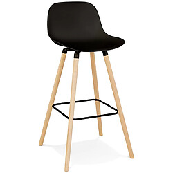 Alterego Tabouret de bar 'TATSU' noir avec pieds en bois naturel