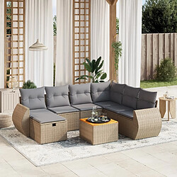 Maison Chic Ensemble à manger d'extérieur 8 pcs avec coussins,Salon de jardin,Mobilier de jardin mélange beige résine tressée -GKD455511