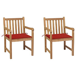 Maison Chic Lot de 2 Chaises de jardin,Fauteuil d'extérieur avec coussins rouge Bois de teck massif -MN43422