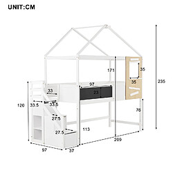 KOMHTOM Lit cabane enfant 90 x 200 cm - Bois pin massif Blanc - Sommier inclus - Style scandinave