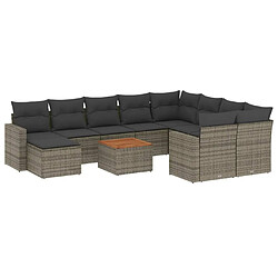 Maison Chic Salon de jardin 11 pcs avec coussins | Ensemble de Table et chaises | Mobilier d'Extérieur gris résine tressée -GKD54426