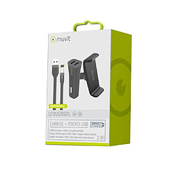 Muvit Support Voiture Grip 360° + Chargeur allume-cigare + Câble USB vers Lightning Noir