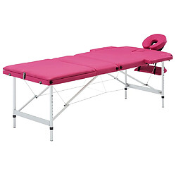 vidaXL Table de massage pliable 3 zones Aluminium Rose