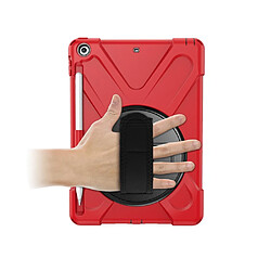 Avis Coque en TPU Combo en forme de X avec dragonne et béquille pivotante à 360 degrés rouge pour votre Apple iPad 9.7 pouces (2018)/(2017)