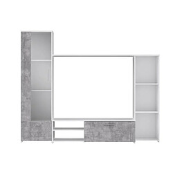 PILVI Meuble TV - Blanc mat et beton gris clair - L 220,4 x P41,3 x H177,5 cm