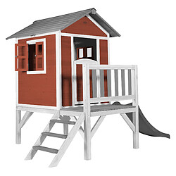 AXI Maison Enfant Beach Lodge XL en Rouge avec Toboggan en Gris | Maison de Jeux en Bois FFC pour Les Enfants | Maisonnette / Cabane de Jeu pour Le Jardin