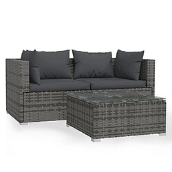 vidaXL Salon de jardin 3 pcs avec coussins Gris Résine tressée