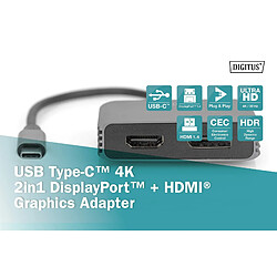 Acheter DIGITUS USB-C - DP + HDMI Adapter, 20 cm 4K/30Hz, Silber, Aluminium GehÃ¤use