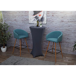 Mendler 2x tabouret de bar HWC-D72, chaise bar/comptoir, avec dossier, tissu ~ turquoise