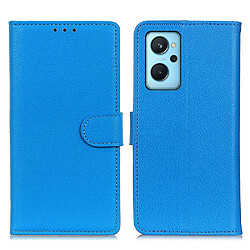 Etui en PU texture litchi, magnétique avec support, bleu pour votre Realme 9i/Oppo A36/A76