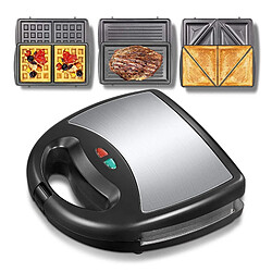 Universal 3 sandwichs en 1 gaufre et steaker 750W mezzanine grille-pain avec 3 plaques amovibles sans bâton ;