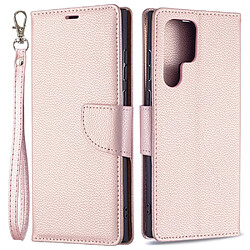 Etui en PU texture litchi or rose pour votre Samsung Galaxy S22 Ultra