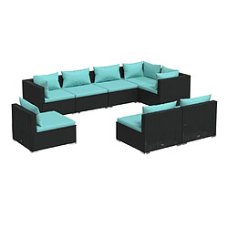 vidaXL Salon de jardin 8 pcs avec coussins résine tressée noir