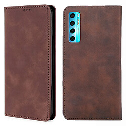 Coque en TPU + PU avec support pliable et porte-carte, marron foncé pour votre TCL 20 Pro 5G