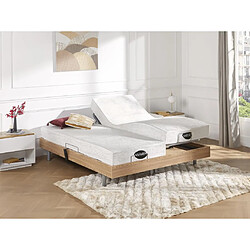 Vente-Unique Lit électrique de relaxation tout plots + matelas mémoire de forme et bambou - 2 x 70 x 190 cm - Chêne - LYSIS III de NATUREA