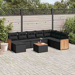 Maison Chic Salon de jardin 9 pcs avec coussins | Ensemble de Table et chaises | Mobilier d'Extérieur noir résine tressée -GKD99932